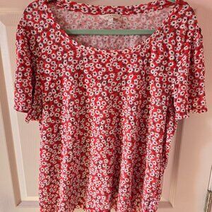 Lucky Brand Red Floral Shirt with White Flowers XL